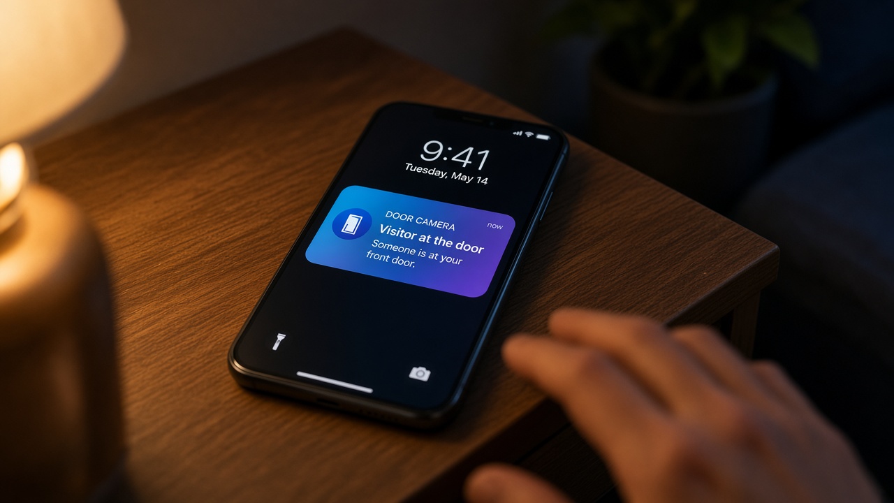PingDoor ziyaretçi bildirimi alan akıllı telefon — anında push alert